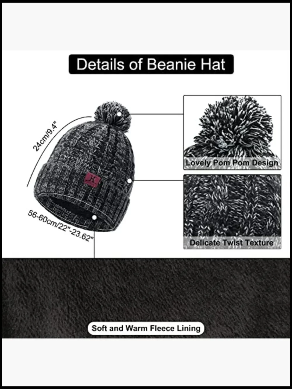 Winter Knitted Beanie Hat Long Scarf Touch Screen Gloves Set for Women